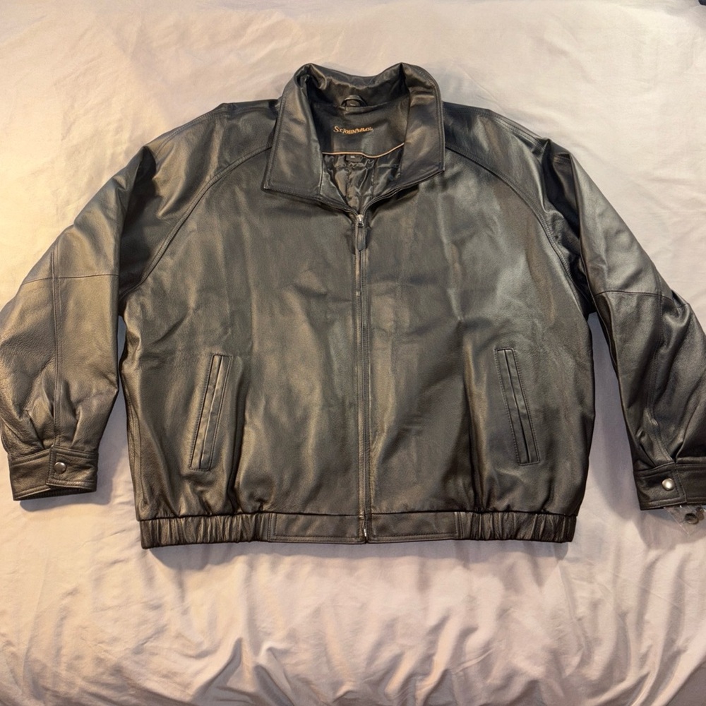 St Johns Bay Jacket Mens 3XL Black Leather Bomber Zip Front Pockets YKK Classic